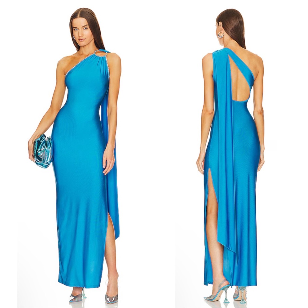 Elegant Blue Maxi Dress $480 Khanums dress one shoulder jewel wedding revolve s